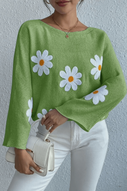 S.Y.K. Boutique sweater In Bloom Lime Green Flower Sweater